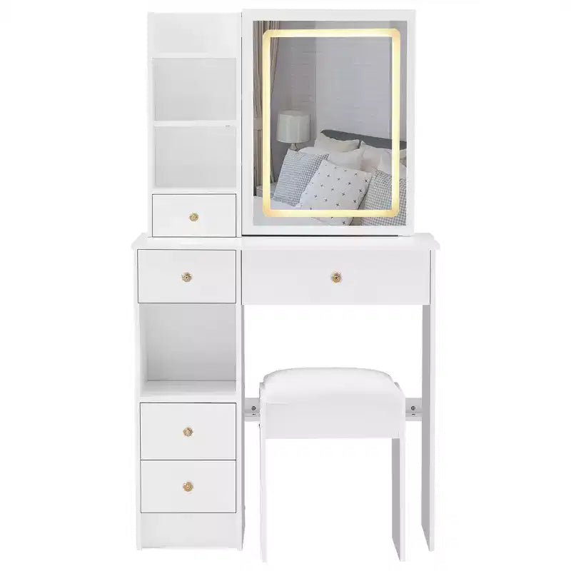 Ensemble coiffeuse Homy Casa avec miroir lumineux et tiroirs de rangement pour chambre ou dressing, blanc