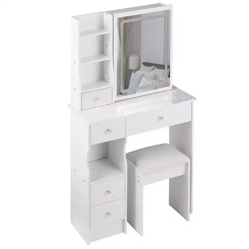 Ensemble coiffeuse Homy Casa avec miroir lumineux et tiroirs de rangement pour chambre ou dressing, blanc