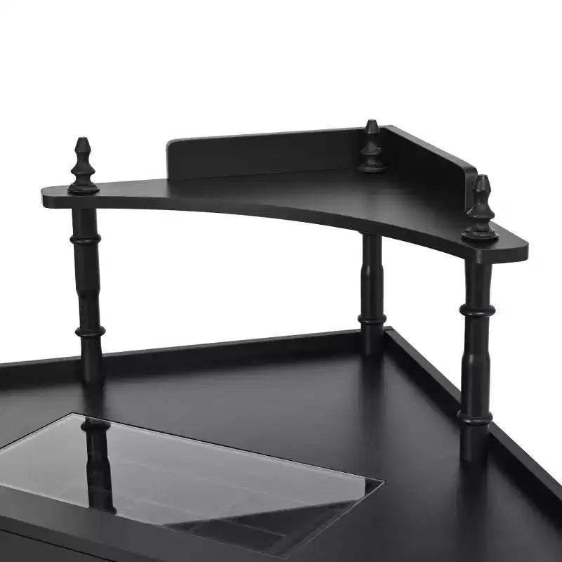 Coiffeuse d'angle Whisen avec tabouret rembourré, station de recharge, meuble latéral coulissant amovible