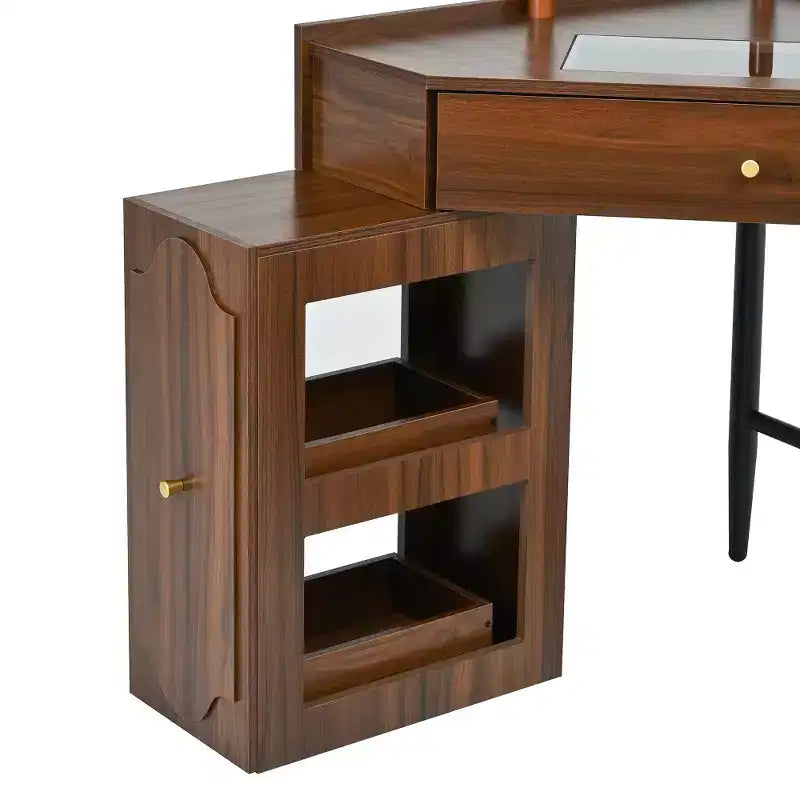 Coiffeuse d'angle Whisen avec tabouret rembourré, station de recharge, meuble latéral coulissant amovible