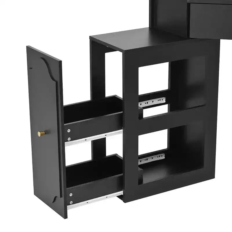 Coiffeuse d'angle Whisen avec tabouret rembourré, station de recharge, meuble latéral coulissant amovible