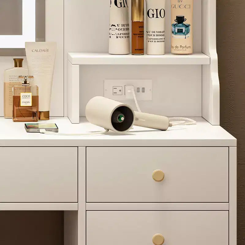 Coiffeuse avec miroir, 6 tiroirs et étagères, Blanc - ModernLuxe