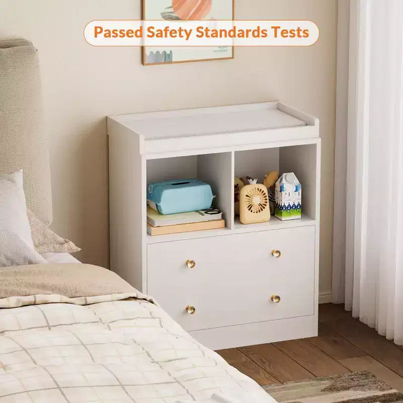 Commode pour bébé COZONY avec plan à langer, station de nurserie à 2 tiroirs avec matelas, table à langer robuste en bois