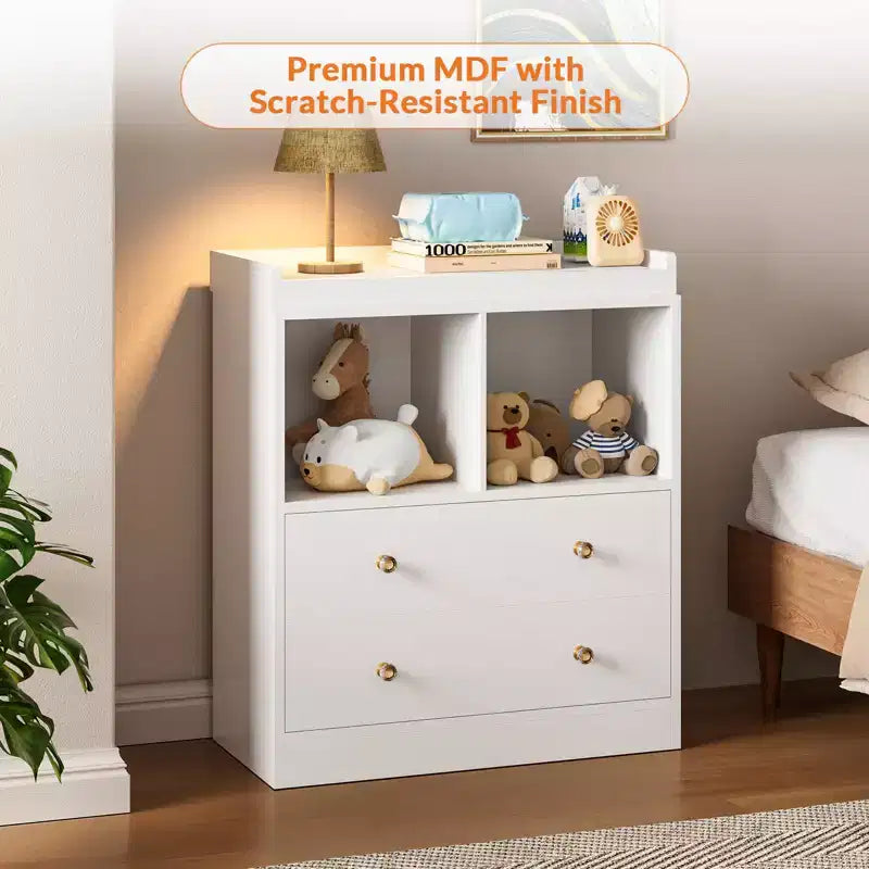 Commode pour bébé COZONY avec plan à langer, station de nurserie à 2 tiroirs avec matelas, table à langer robuste en bois