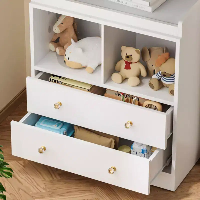 Commode pour bébé COZONY avec plan à langer, station de nurserie à 2 tiroirs avec matelas, table à langer robuste en bois