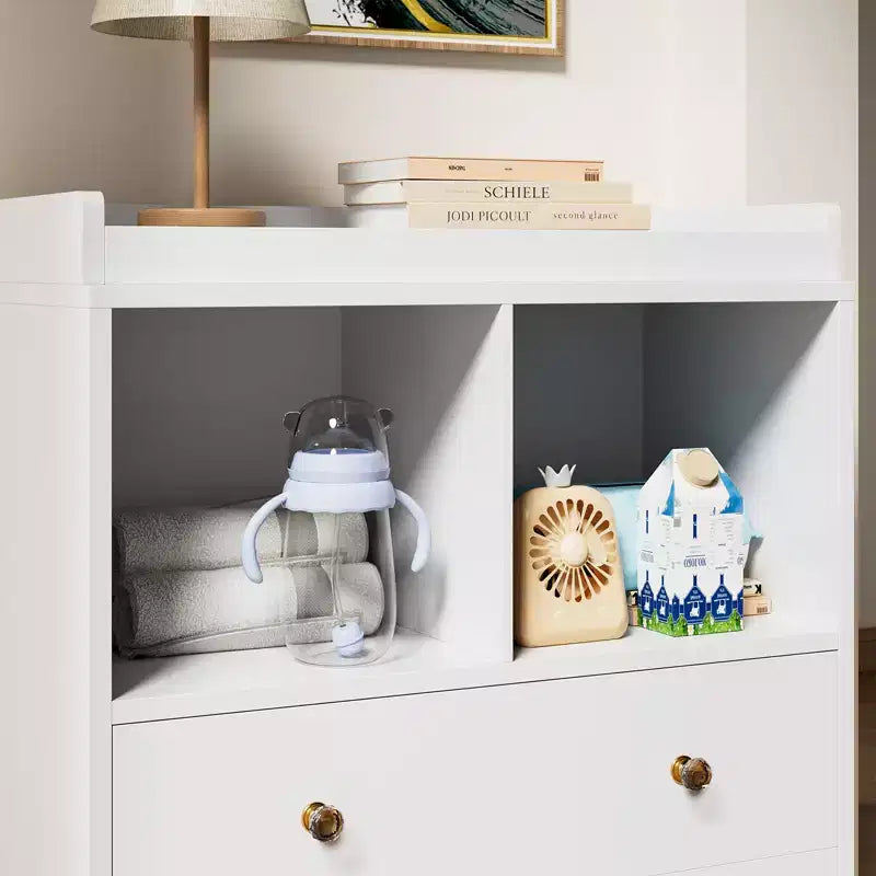 Commode pour bébé COZONY avec plan à langer, station de nurserie à 2 tiroirs avec matelas, table à langer robuste en bois