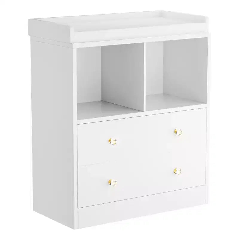 Commode pour bébé COZONY avec plan à langer, station de nurserie à 2 tiroirs avec matelas, table à langer robuste en bois