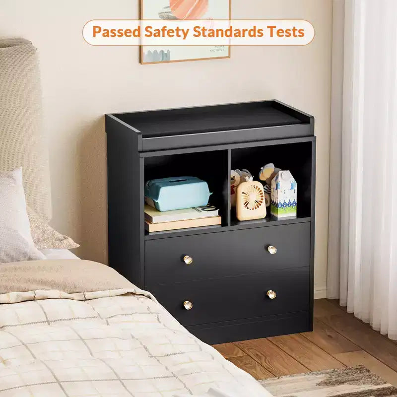 Commode pour bébé COZONY avec plan à langer, station de nurserie à 2 tiroirs avec matelas, table à langer robuste en bois