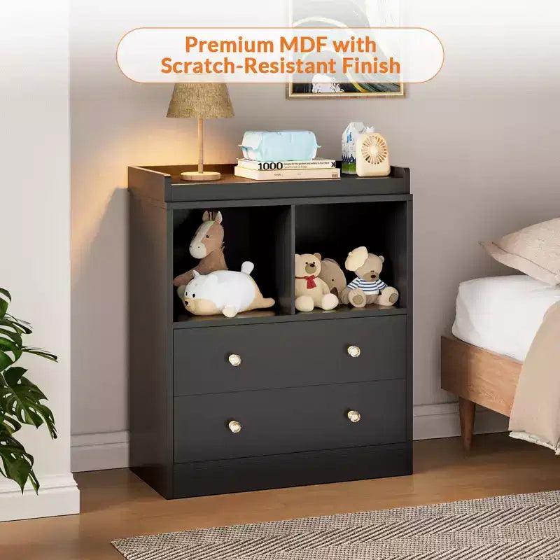 Commode pour bébé COZONY avec plan à langer, station de nurserie à 2 tiroirs avec matelas, table à langer robuste en bois