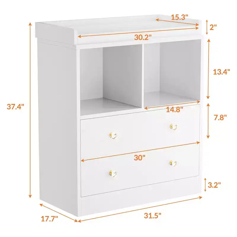 Commode pour bébé COZONY avec plan à langer, station de nurserie à 2 tiroirs avec matelas, table à langer robuste en bois