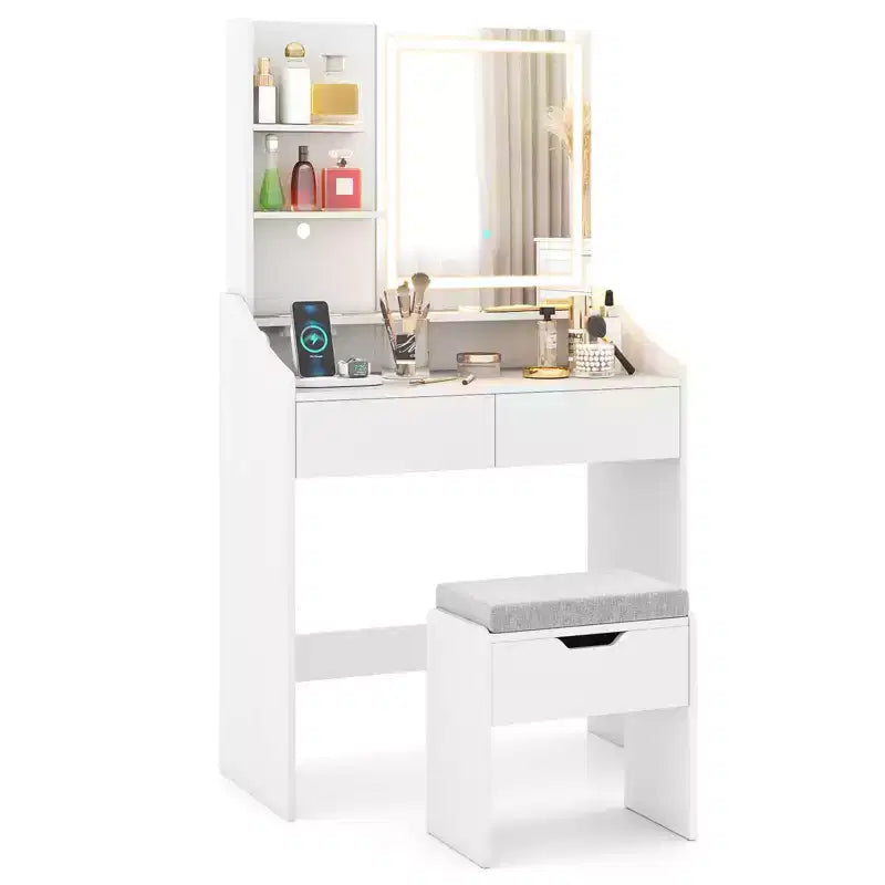 Costway Vanity Desk with Mirror and Lights LED Lighted Makeup Table with 3 Color Modes