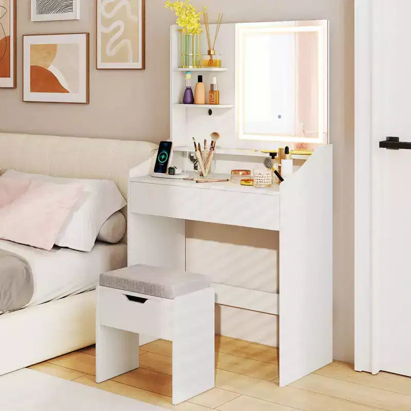 Coiffeuse Costway avec miroir et lumières Table de maquillage LED éclairée avec 3 modes de couleur