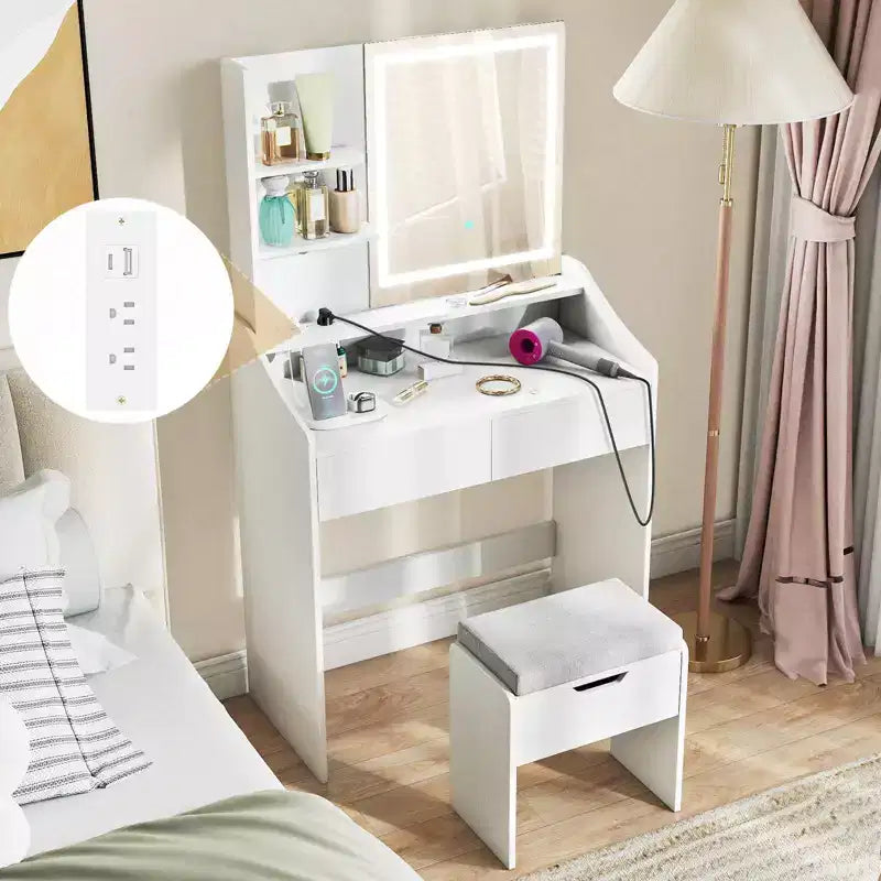 Coiffeuse Costway avec miroir et lumières Table de maquillage LED éclairée avec 3 modes de couleur