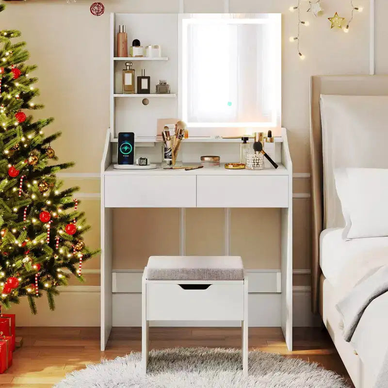 Coiffeuse Costway avec miroir et lumières Table de maquillage LED éclairée avec 3 modes de couleur