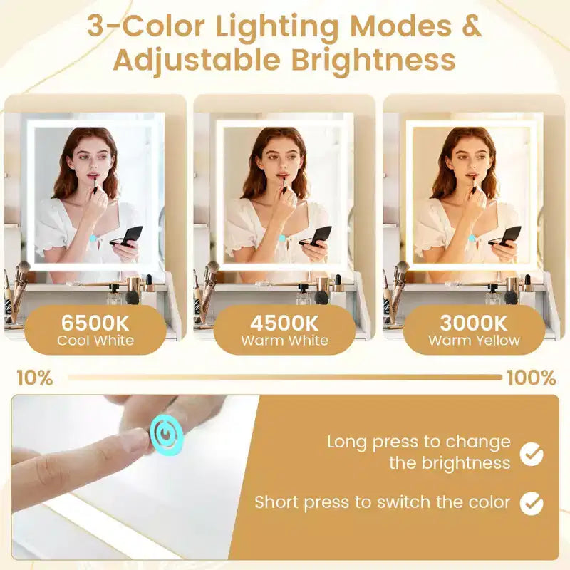 Coiffeuse Costway avec miroir et lumières Table de maquillage LED éclairée avec 3 modes de couleur