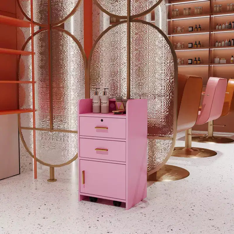 Meuble de rangement pour salon de beauté avec serrure, support pour sèche-cheveux, tiroir pour matériel de coiffure