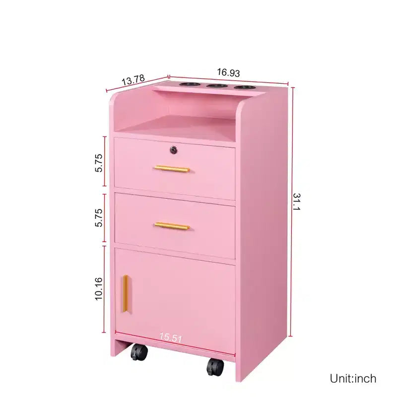 Meuble de rangement pour salon de beauté avec serrure, support pour sèche-cheveux, tiroir pour matériel de coiffure