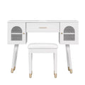 Elegant Vanity Makeup Table & Chair Set, Modern Dressing Table with Organizer, Writing Desk, Charging Port, White