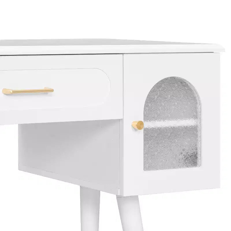 Ensemble coiffeuse élégante et chaise, table de maquillage moderne avec organisateur, bureau, port de charge, blanc