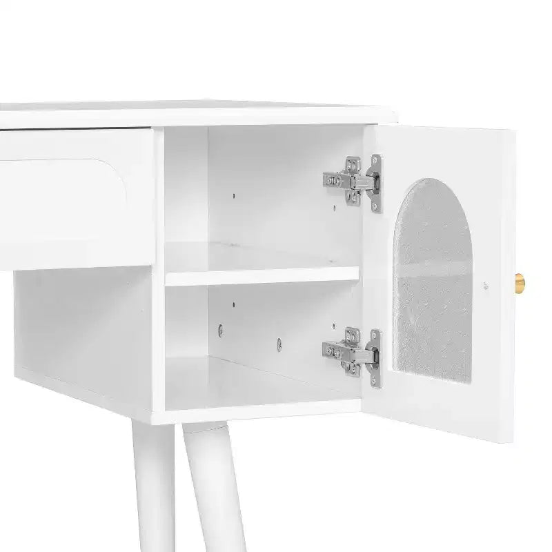 Ensemble coiffeuse élégante et chaise, table de maquillage moderne avec organisateur, bureau, port de charge, blanc