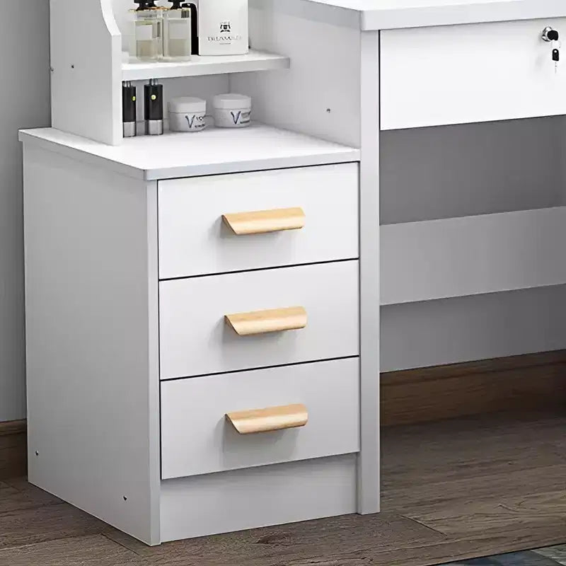 Coiffeuse moderne avec miroir et lumières GDFStudio Tess de 34,8 po, avec 1 chaise, 4 tiroirs et étagères ouvertes