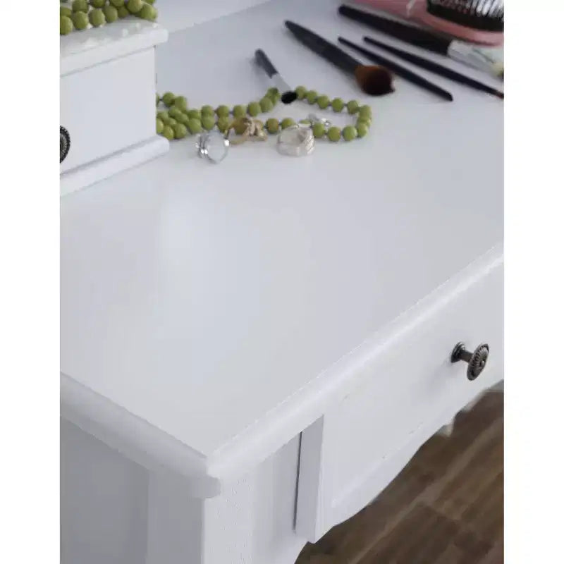 Sanlo - Coiffeuse et tabouret en bois, blanc