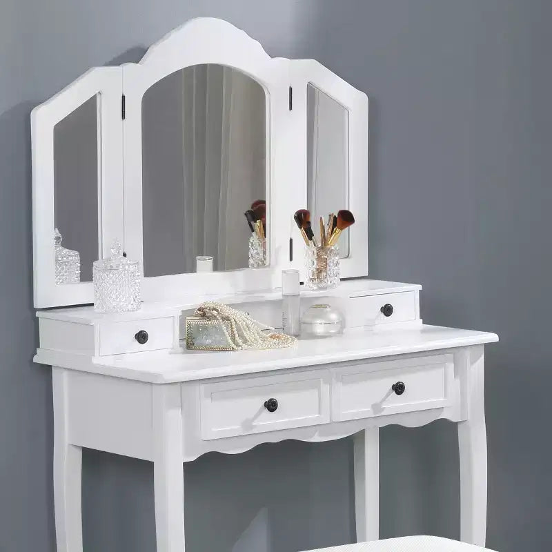 Sanlo - Coiffeuse et tabouret en bois, blanc