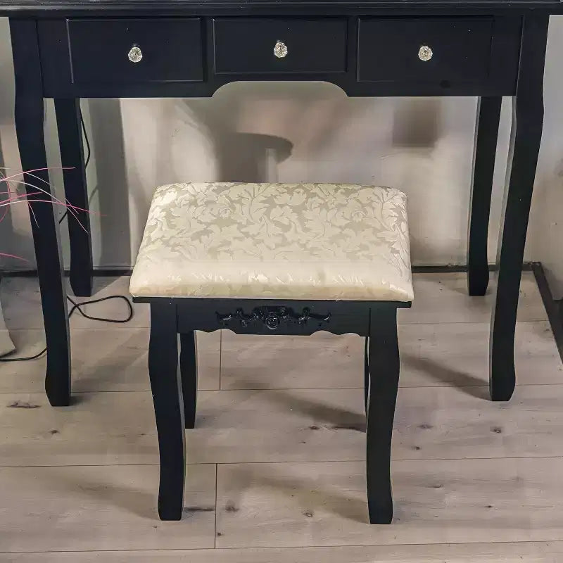 Coiffeuse moderne avec miroirs et éclairage LED, table de maquillage en bois 2 en 1 avec chaises, tiroirs, rangement, pour chambre à coucher