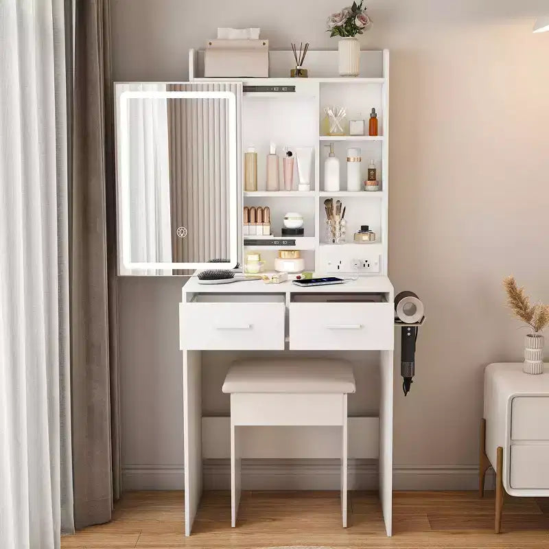 GDFStudio Yara 24 W Petite coiffeuse miroir avec tabouret