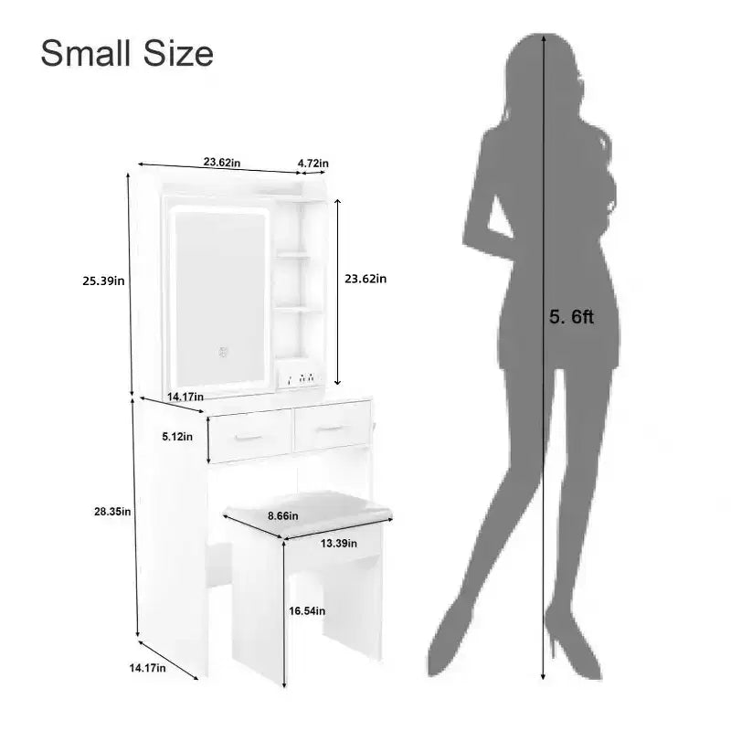 GDFStudio Yara 24 W Petite coiffeuse miroir avec tabouret