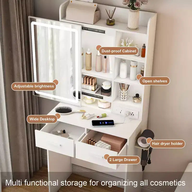 GDFStudio Yara 24 W Petite coiffeuse miroir avec tabouret