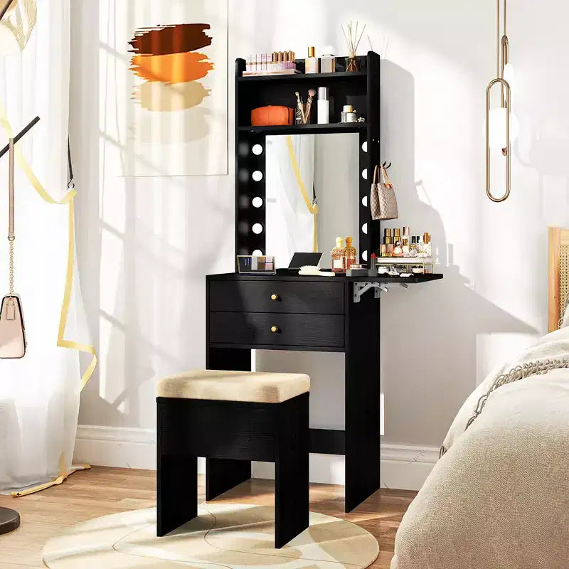 Coiffeuse Costway avec miroir et lumières, miroir à 3 tons de lumière et tabouret rembourré, noir