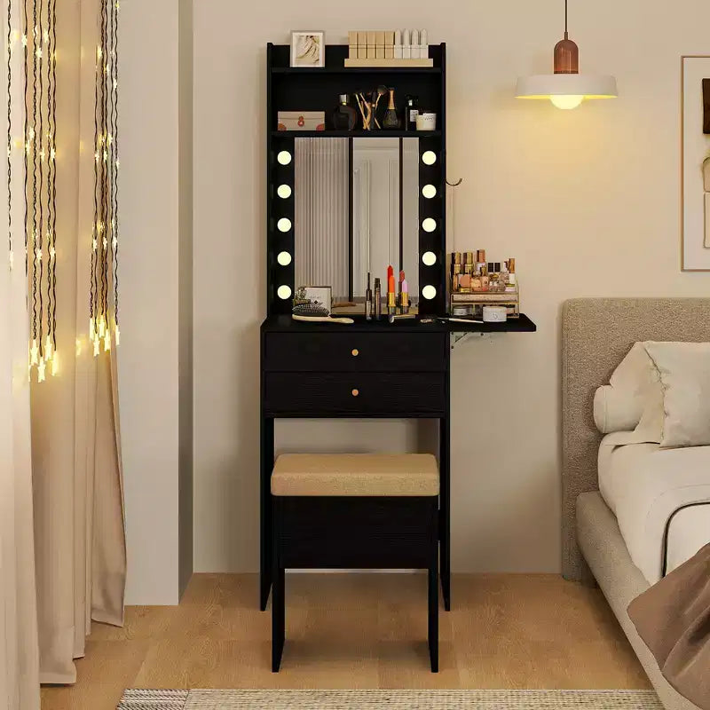 Coiffeuse Costway avec miroir et lumières, miroir à 3 tons de lumière et tabouret rembourré, noir