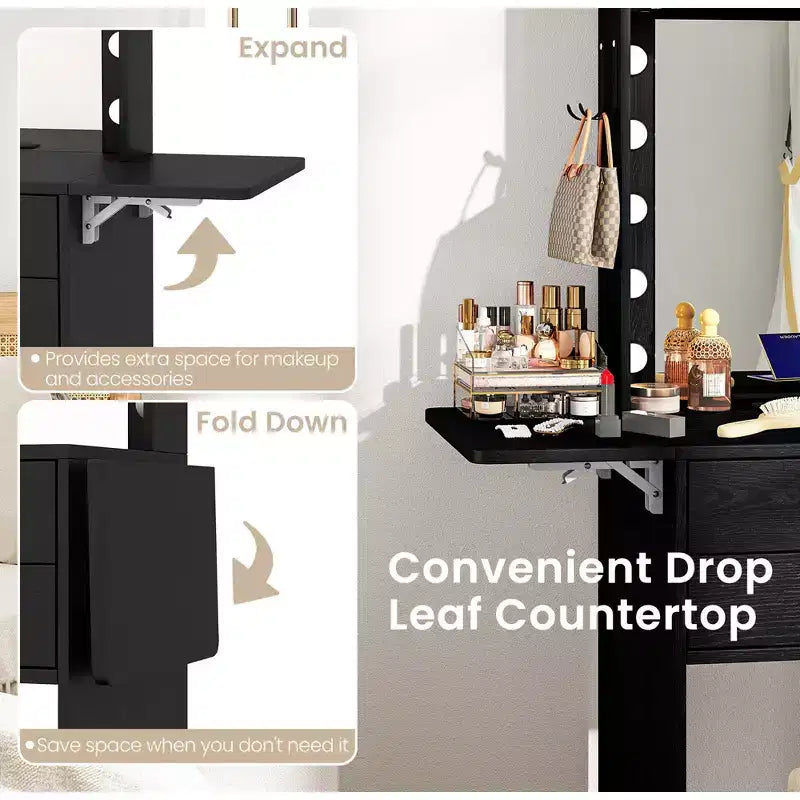 Coiffeuse Costway avec miroir et lumières, miroir à 3 tons de lumière et tabouret rembourré, noir