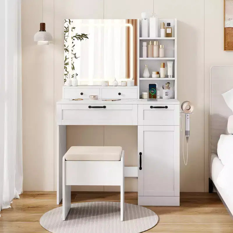 Coiffeuse Costway avec tabouret rembourré et miroir avec modes d'éclairage réglables