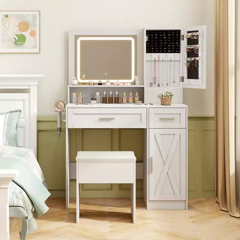 Coiffeuse de ferme Costway avec miroir et lumières, 3 modes d'éclairage et luminosité réglable