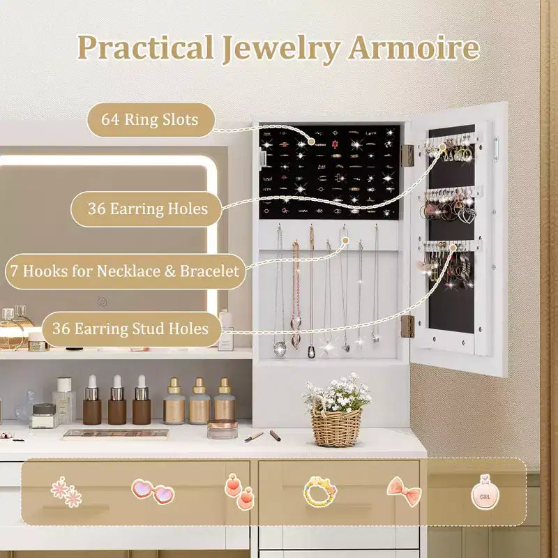 Coiffeuse de ferme Costway avec miroir et lumières, 3 modes d'éclairage et luminosité réglable