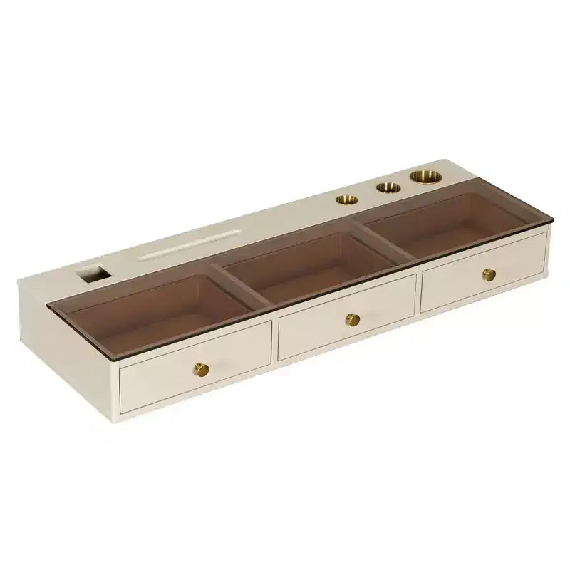 Coiffeuse murale multifonctionnelle Okak avec tiroir, coiffeuse avec plateau en verre, coiffeuse compacte pour chambre à coucher, coiffeuse pour coiffeurs
