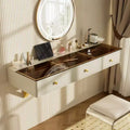 Coiffeuse murale multifonctionnelle Okak avec tiroir, coiffeuse avec plateau en verre, coiffeuse compacte pour chambre à coucher, coiffeuse pour coiffeurs