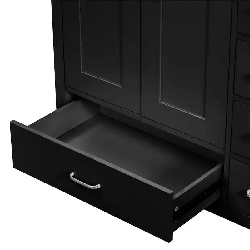 Meuble-lavabo de salle de bain de 36 po avec vasque en céramique, armoire de rangement, 2 portes à fermeture douce, 5 tiroirs, pour salle de bain, garage, jardin ou bureau