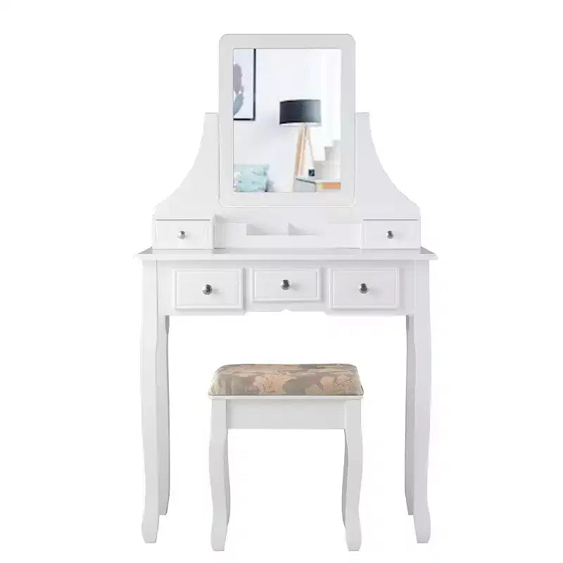 Coiffeuse avec miroir rotatif Costway et tabouret, 5 tiroirs