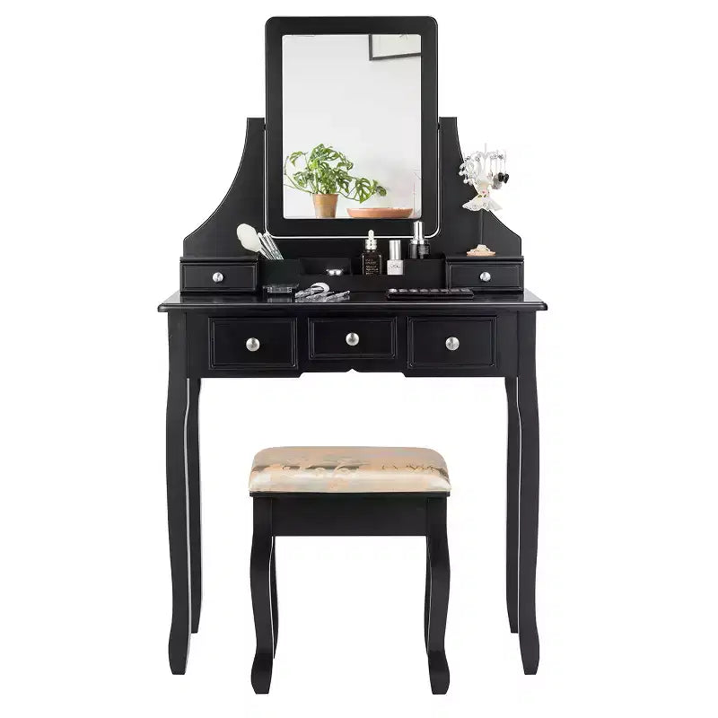Coiffeuse avec miroir rotatif Costway et tabouret, 5 tiroirs