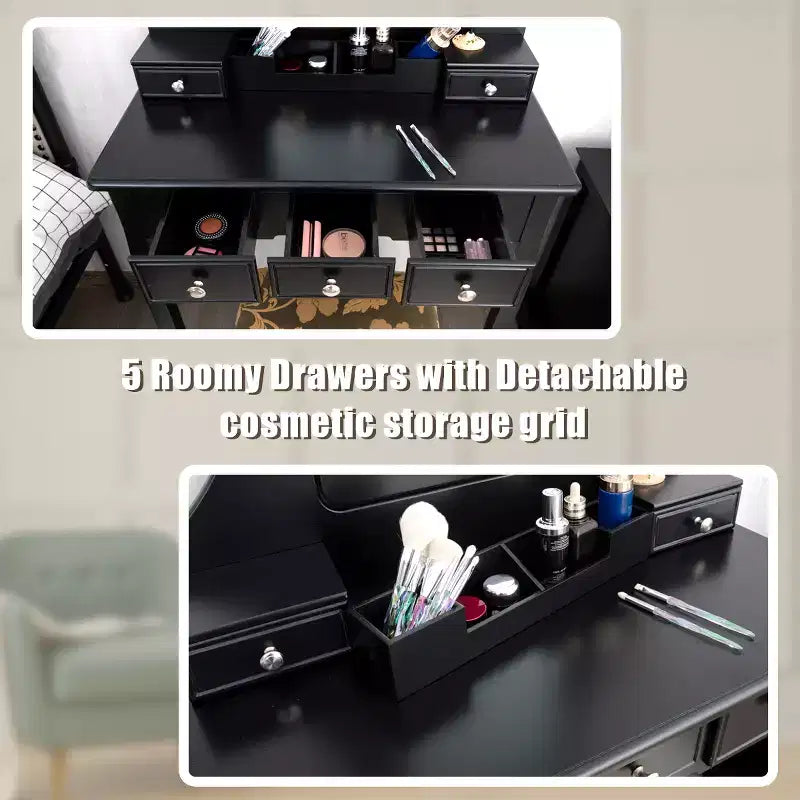 Coiffeuse avec miroir rotatif Costway et tabouret, 5 tiroirs