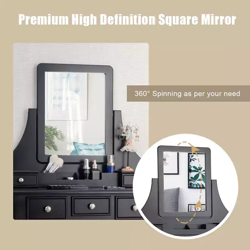 Coiffeuse avec miroir rotatif Costway et tabouret, 5 tiroirs