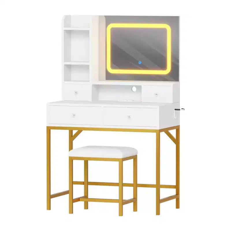 Coiffeuse avec tabouret, petite table de maquillage avec miroir et lumières, luminosité réglable, pour femme