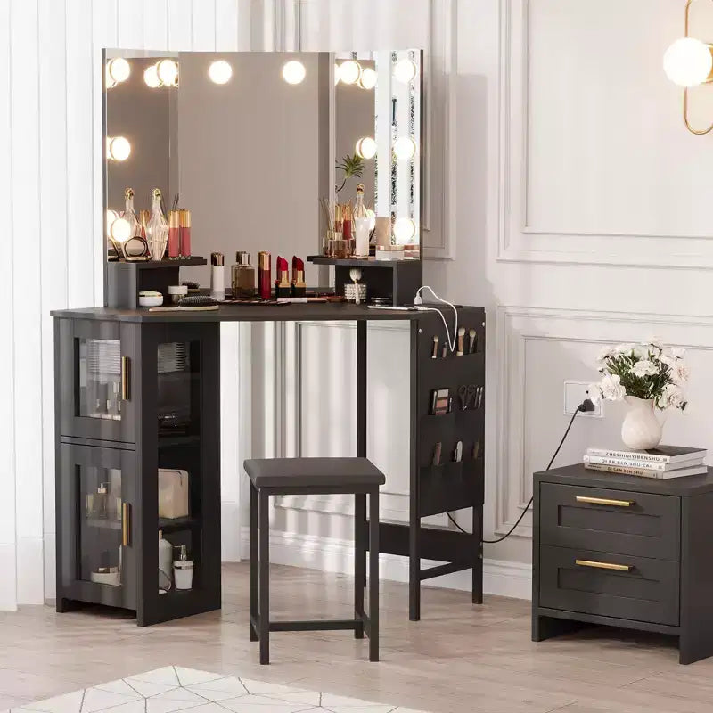 Miroir de coiffeuse d'angle GustoWave, miroir triptyque avec 3 modes d'éclairage, miroir de maquillage pour chambre et studio, miroir de coiffeuse lumineux à trois volets