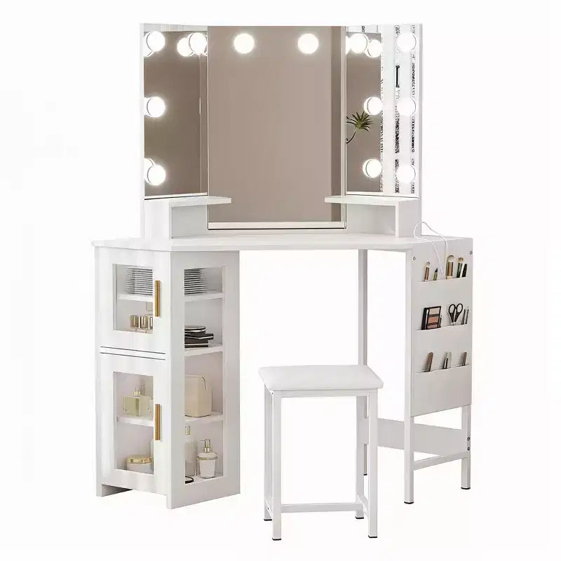 Miroir de coiffeuse d'angle GustoWave, miroir triptyque avec 3 modes d'éclairage, miroir de maquillage pour chambre et studio, miroir de coiffeuse lumineux à trois volets