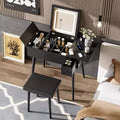 Vanity Desk Set with Flip Top Mirror and Light, Lighting, Makeup Vanity Table with 2 Drawers, Fold-up Panel and Cushioned Stool Black