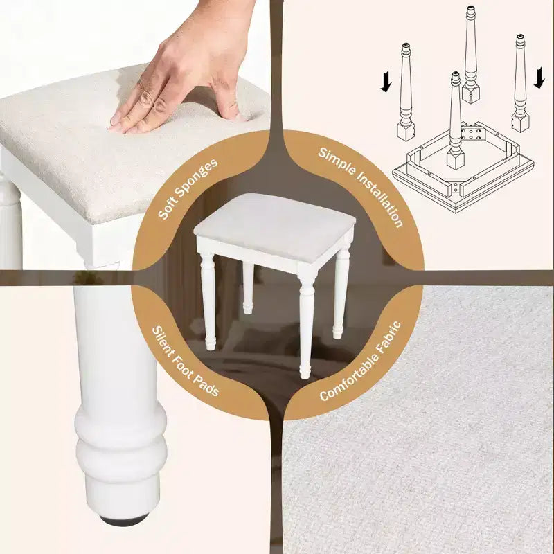 Coiffeuse avec 13 ampoules, miroir triptyque, station de charge et tiroirs de rangement, blanc - ModernLuxe
