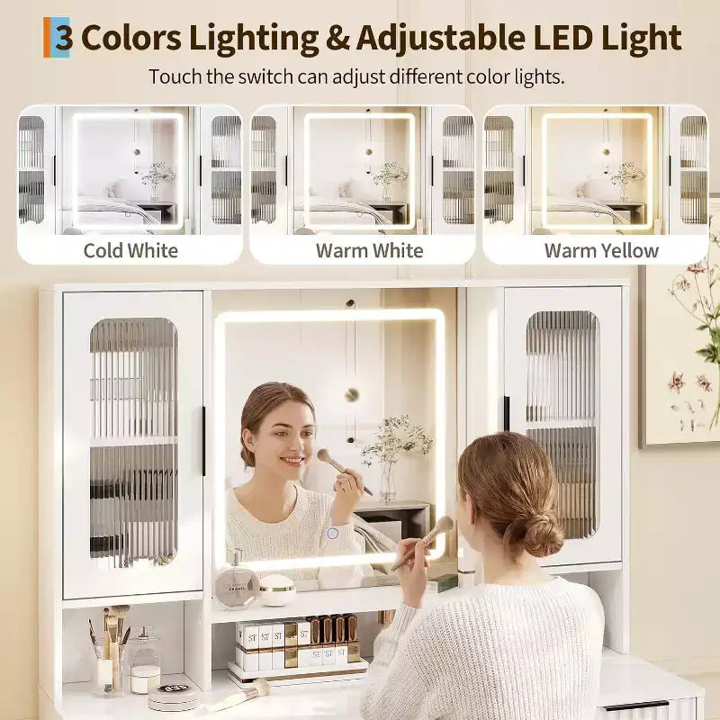 Coiffeuse GustoWave avec miroir, 3 tiroirs, ensemble de table de maquillage pour chambre à coucher